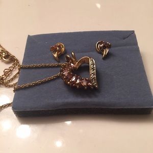 Gold heart and earrings
