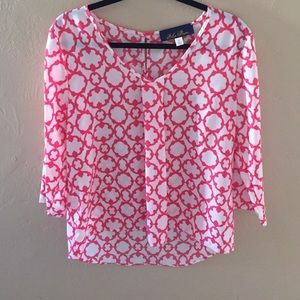 Pink and white lattice tunic top