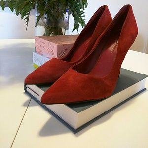 BCBG red suede pumps