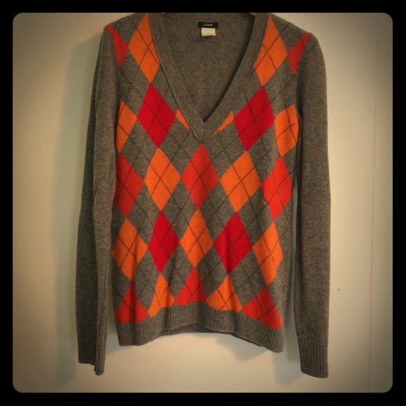 J Crew argyle wool/cashmere v neck sweater