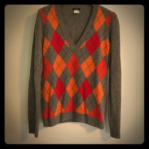 J Crew argyle wool/cashmere v neck sweater