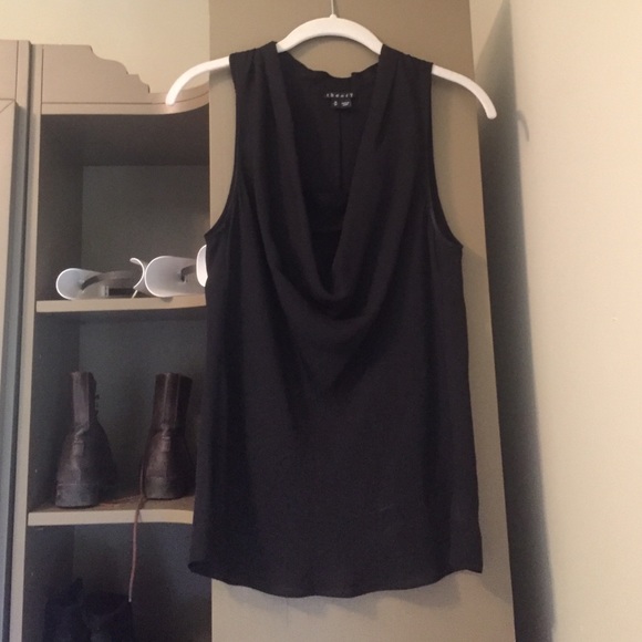 Theory Black scoop neck silk top