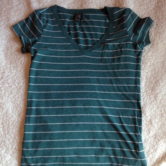 White striped turquoise V-neck