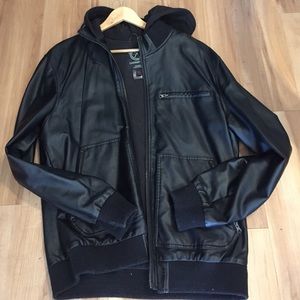 Hooded leather jacket