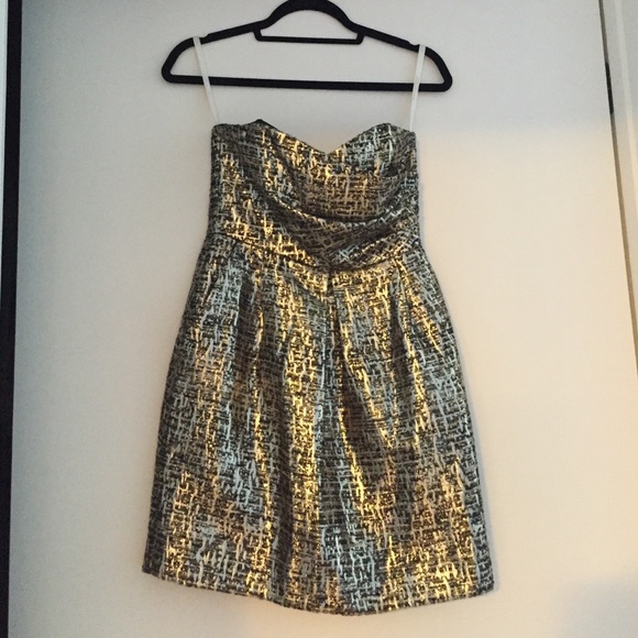 SHOSHANNA sz 2 gold/silver/blk strapless dress