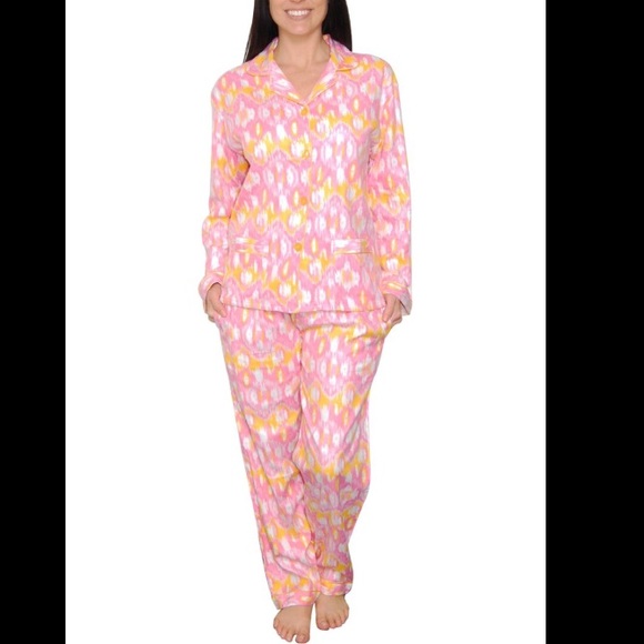 Pink and Yellow Button down long sleeve pajamas