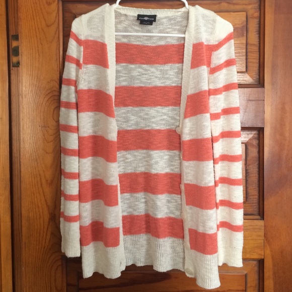 Orange and white striped button down sweater