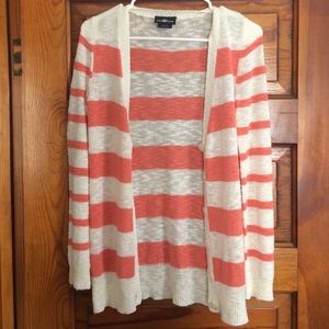 Orange and white striped button down sweater