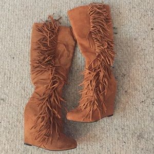 Brown fringe boots