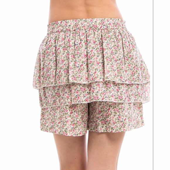 PINK FLORAL TIERED SKORT - Picture 3 of 8