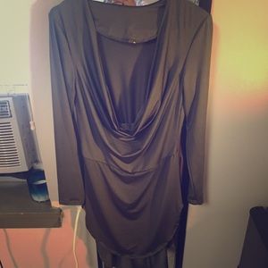 Cowl Neck High Low Army Green Dress