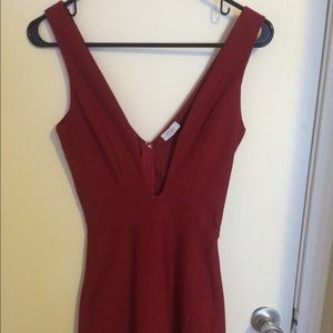 Plunging neck line red dress