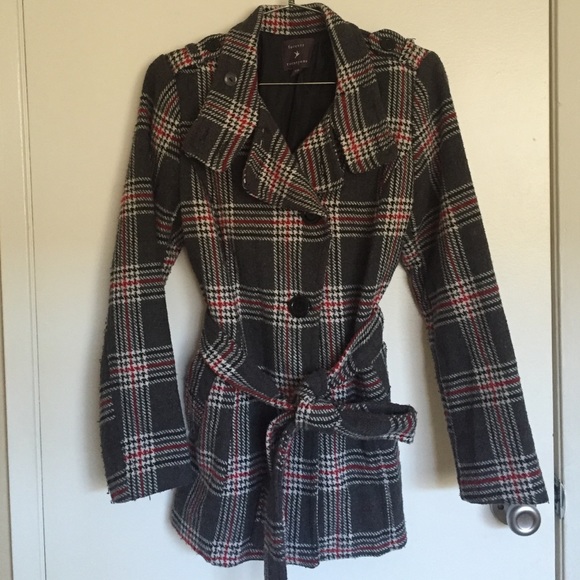 Forever 21 plaid peacoat gray red white