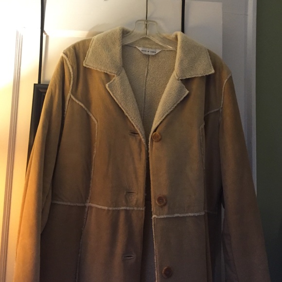 Camel soft leather mid length coat