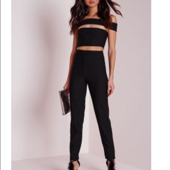Missguided black bardot tapered jumpsuit