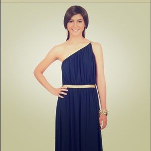 One shoulder casual floor length dress