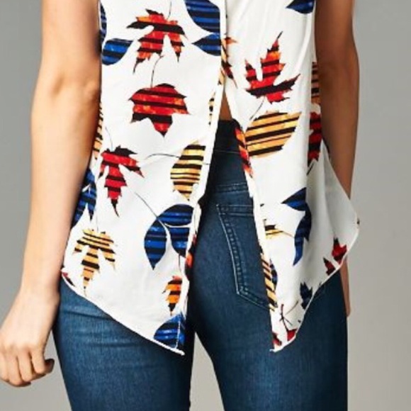 Small π Wrap Open Back Top Multicolor Leaf Print - Picture 3 of 3