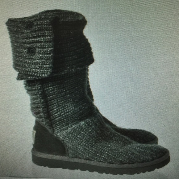 Ugg gray metallic crochet button fold boots size 7