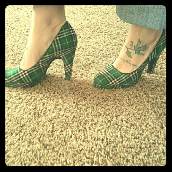 green plaid heels