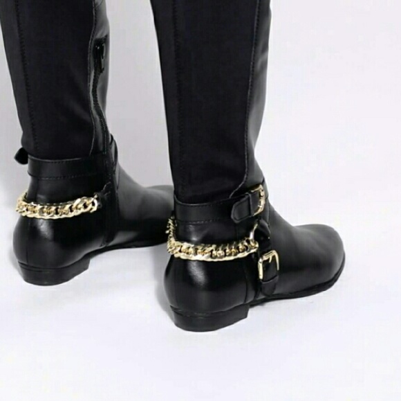 ALDO Mecardo Over the Knee Black Flat Boot w/ Gold