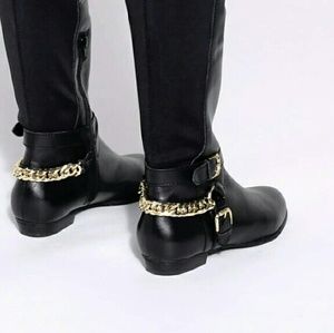 ALDO Mecardo Over the Knee Black Flat Boot w/ Gold
