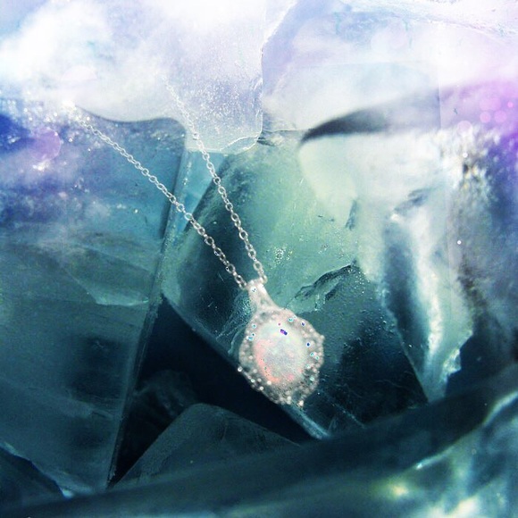925 SS White Opal/Blue Topaz Opal Necklace