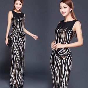 Glamour sequins ankle length prom dress