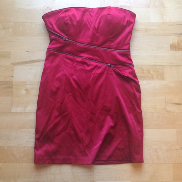 Red strapless dress medium sexy polyester cotton