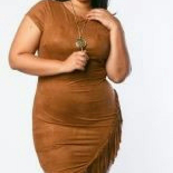 Faux suede fringe dress plus size