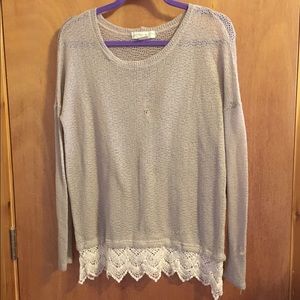 Tan light weight sweater with lace skirt