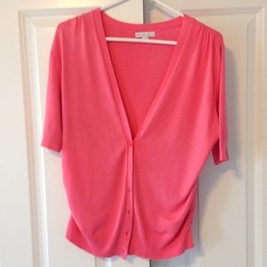 New York & Company pink rouched cardigan