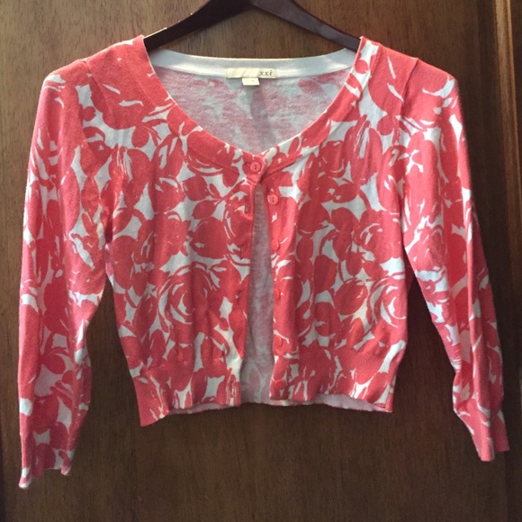 Coral flower print cardigan