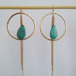 Gold Turquoise Hoop Earrings Bangles & Ring Bundle