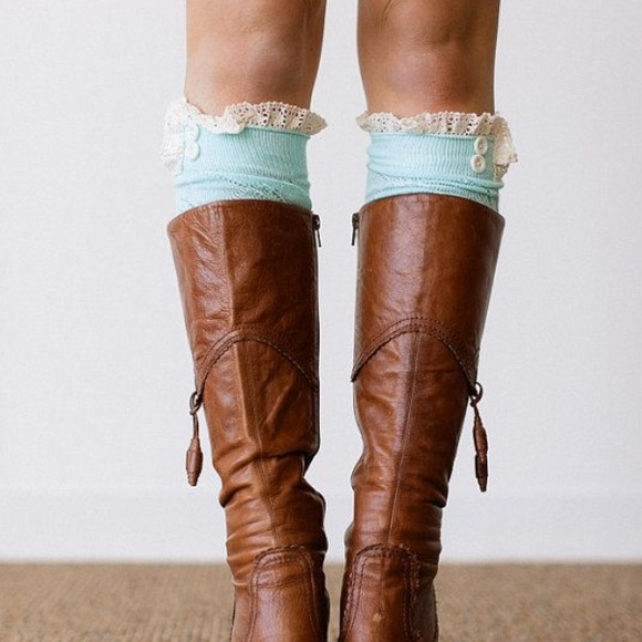 Lace trim boot socks. Mint green. New in package.