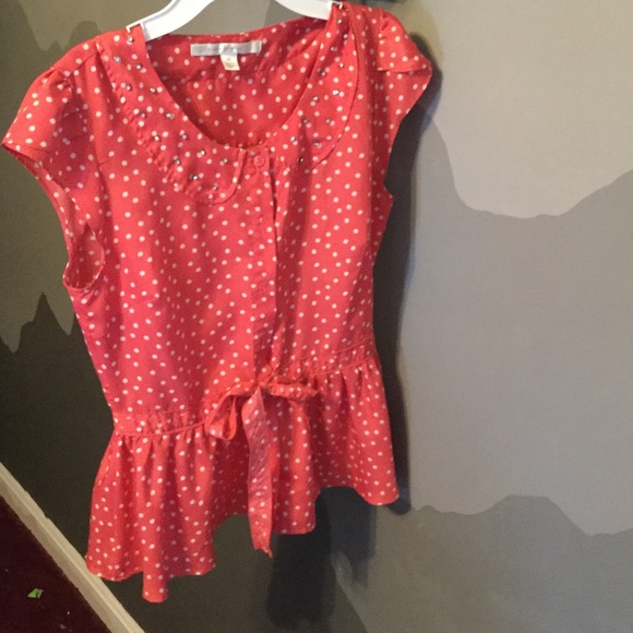 Pink polka dot blouse