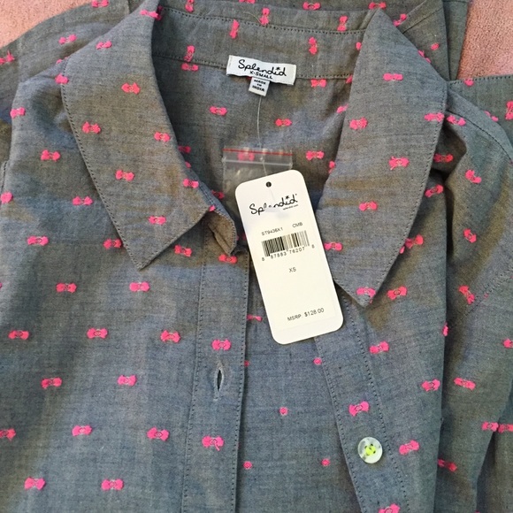 Brand new splendid button down grey pink shirt