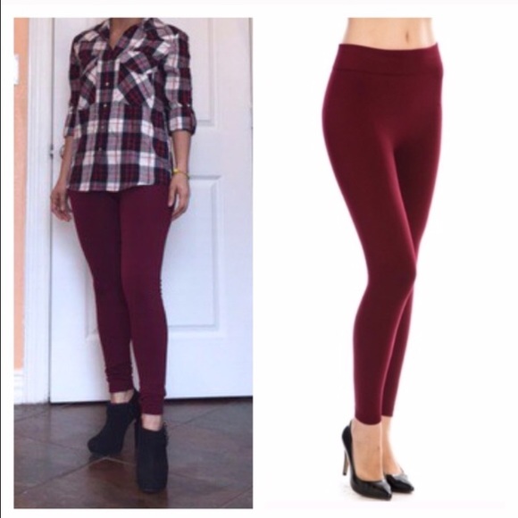 Burgundy Seamlees Fleece Lined Leggings - Picture 2 of 3
