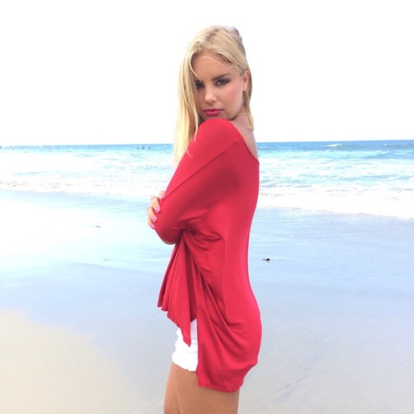 🌺Sz Small Coral Soft Hi Lo Scoop Neck Tunic Shirt - Picture 3 of 3