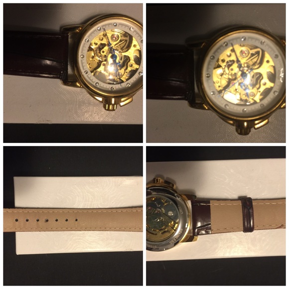 Leather strap hollow casual style hand wind watch - Picture 4 of 4