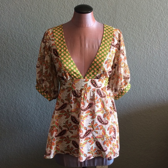 Anthropologie Fei silk print top