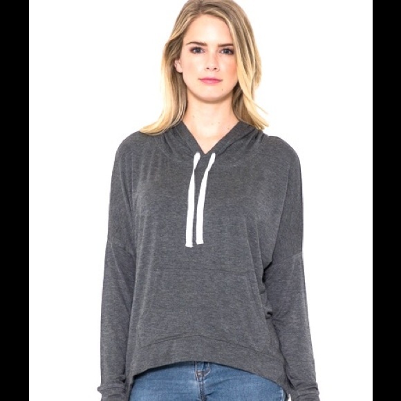 Hi-Low Lightweight Hoodie in Charcoal - Picture 2 of 4