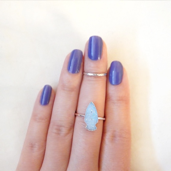 Aqua Druzy Bohemian Birthstone Ring Size 8