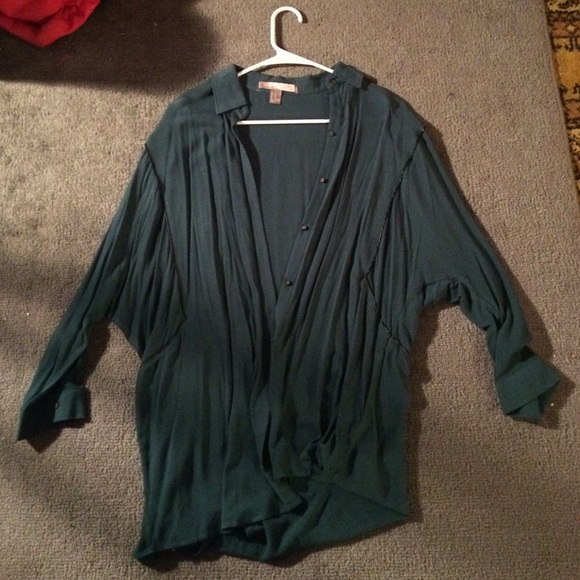 Oversized button up tunic with leather accents