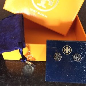 Tory Birch Silver Logo Stud Earrings