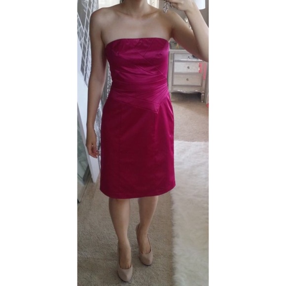 Fuchsia Strapless Seam Stitched Midi Dress S/M 6