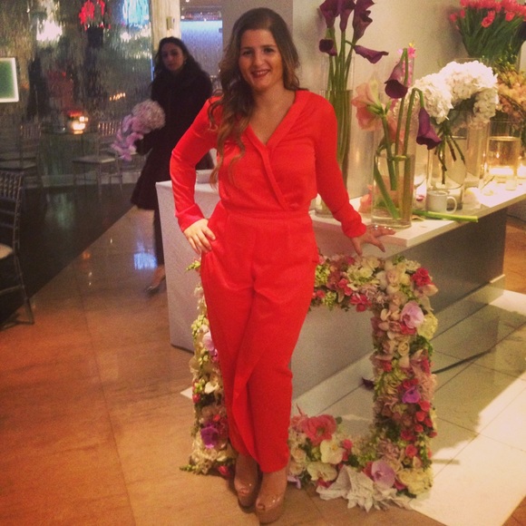 Red long sleeve jumpsuit from h and m