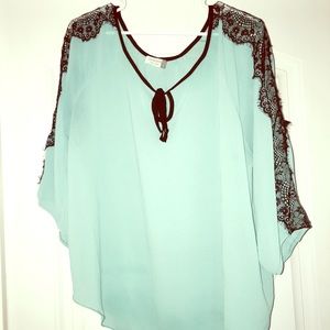 Turquoise and Black Lace top