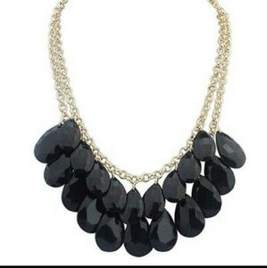 Black teardrop statement bib necklace