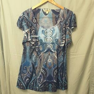 Energe By One World, Blouse, XL, Blue/Silver