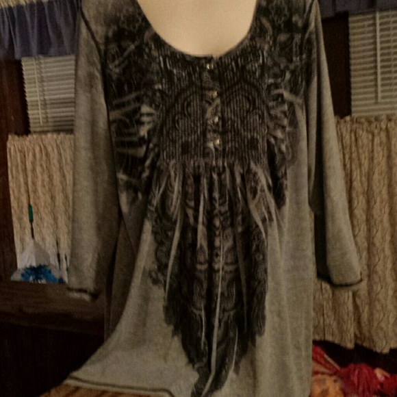 Black and Gray Empire Waist Printed Shirt